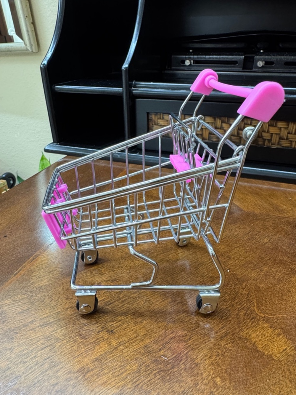 Mini Metal Doll Shopping Cart Pink Rolling Wheels 5” Tall - Picture 2 of 4